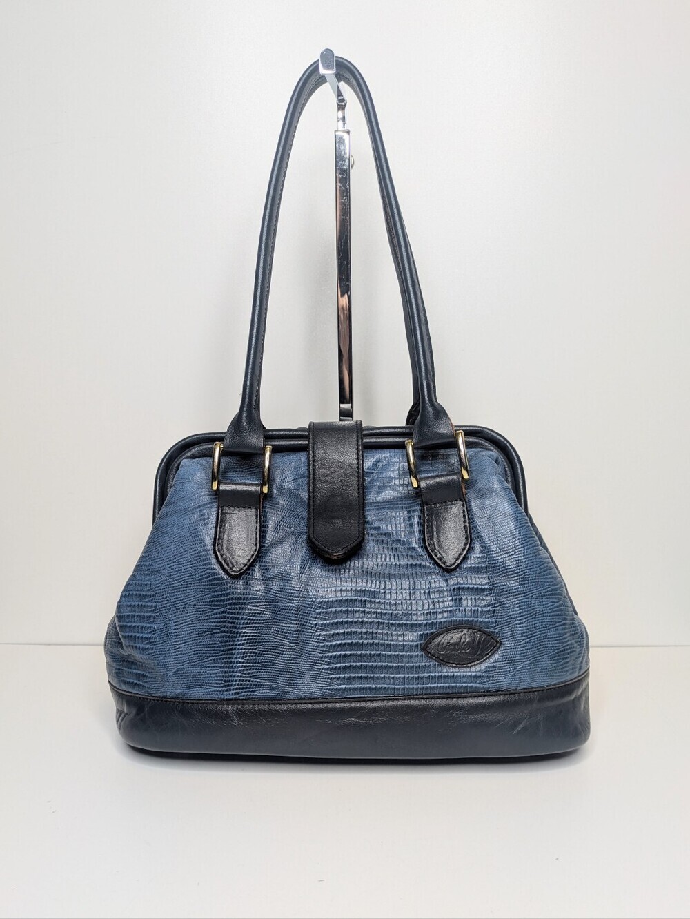 Circle Y Sibyl's Collection Vintage Lizard Leather Blue Tote Doctor Bag Satchel